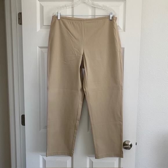 Eileen Fisher Pants Khaki Chinos Organic Cotton Blend Stretch Women's Large - Picture 1 of 8